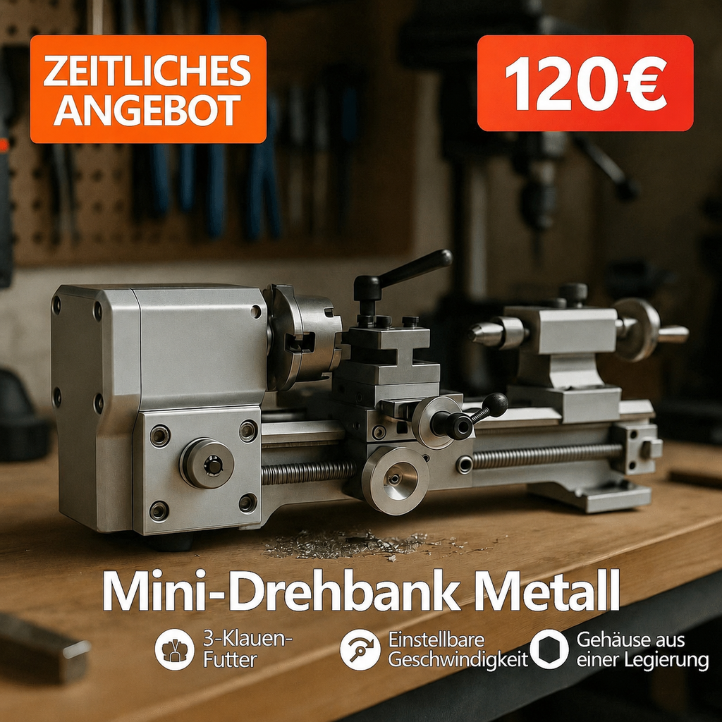Tischdrehmaschine für Metall, Drehzahlregelung von 0 bis 2500 U/min, 750-W-Motor ohne Kardanwelle, Metallgetriebe