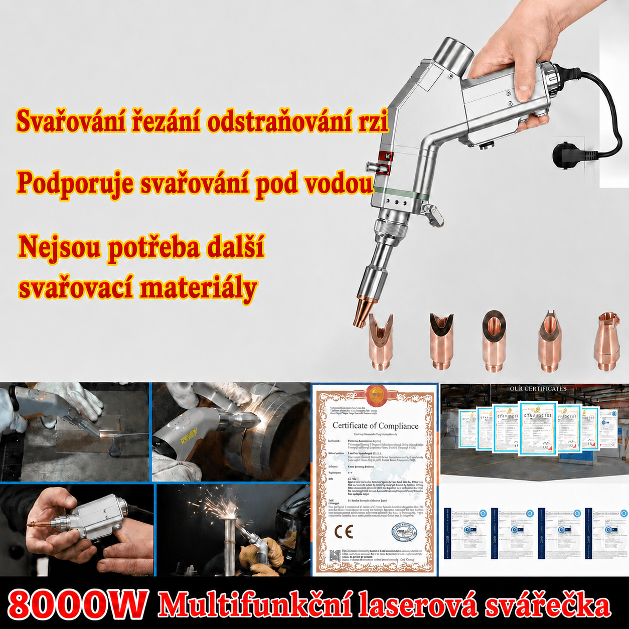 Die neueste  4-in-1-Handlaserschweißpistole mit 8000 W Leistung (Plug & Play)