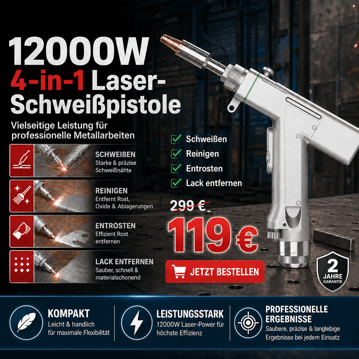 【65% Rabatt】 12000W 4-in-1 tragbare Laser-Schweißpistole